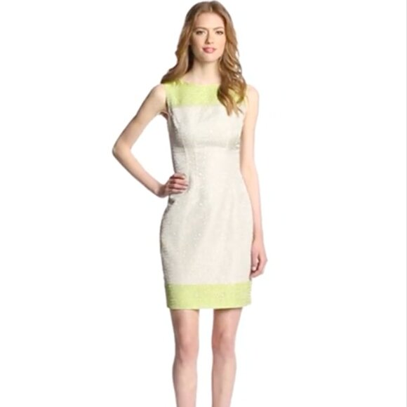 Elie Tahari Kiwi Green Cream Sheath Tailored Sleeveless Mini Dress Size 8 - Picture 1 of 7